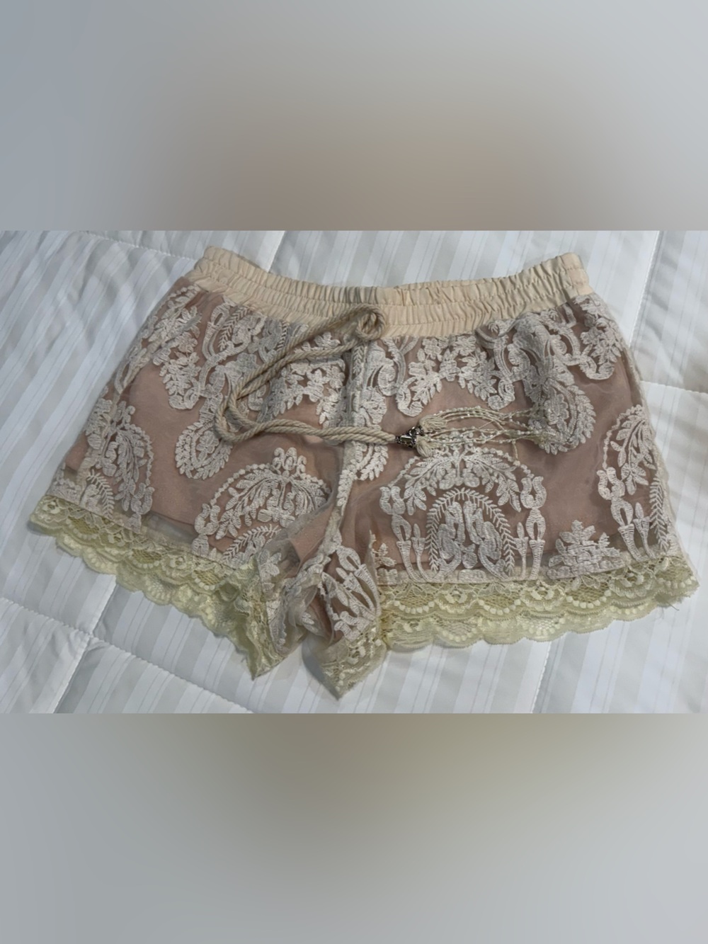 the clothing company women’s beige/ivory lace embroidered shorts Size S